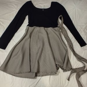 Shein black and checkered dress with tie medium